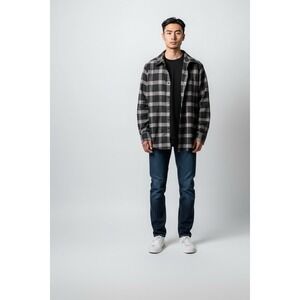 Perry Ellis Mens Medium Plaid‎ Long Sleeve Button Down Cotton Shirt MS29